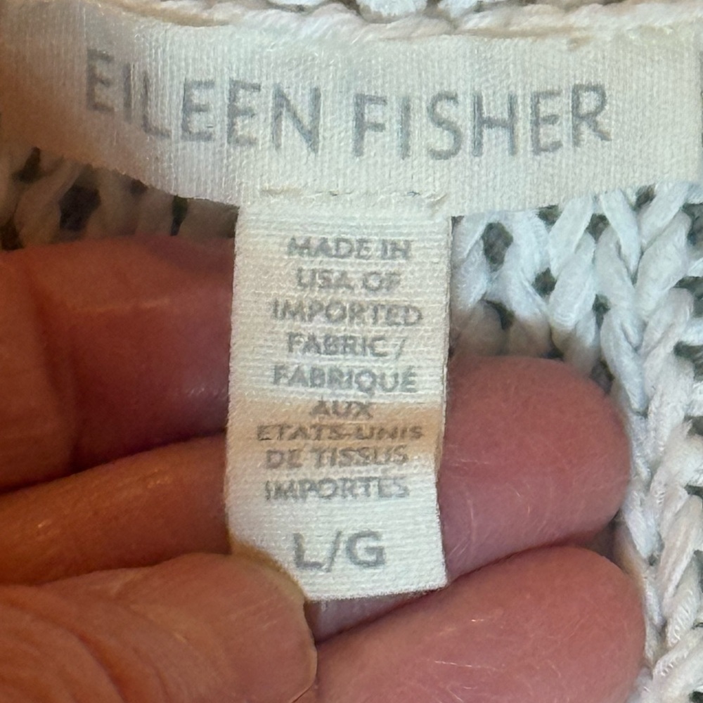 Eileen Fisher Open White Sweater Cream Cotton Blend Linen Pullover Cottagecore L - Picture 4 of 11